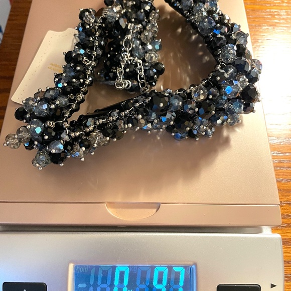 Eye Candy New Glass & Acrylic Black Blue Clear Beaded Collar Necklace - Picture 6 of 15